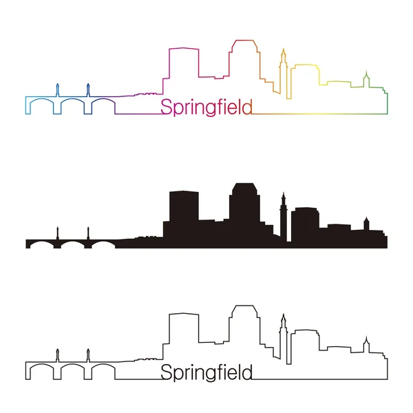 Springfield MA skyline estilo lineal con arco iris — Archivo Imágenes Vectoriales