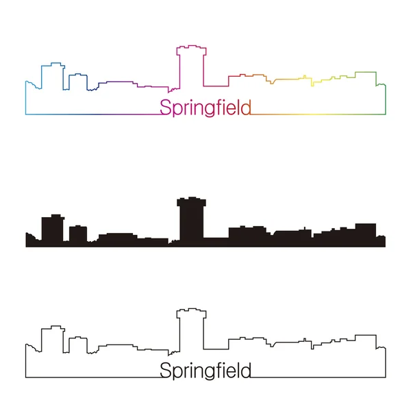 Springfield MO skyline estilo linear com arco-íris — Vetor de Stock