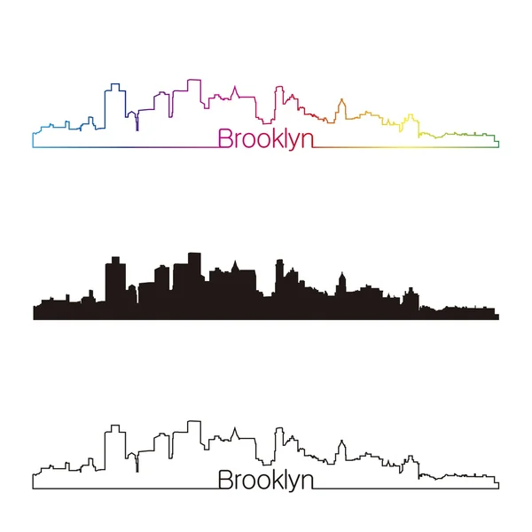 Brooklyn skyline estilo lineal con arco iris — Vector de stock