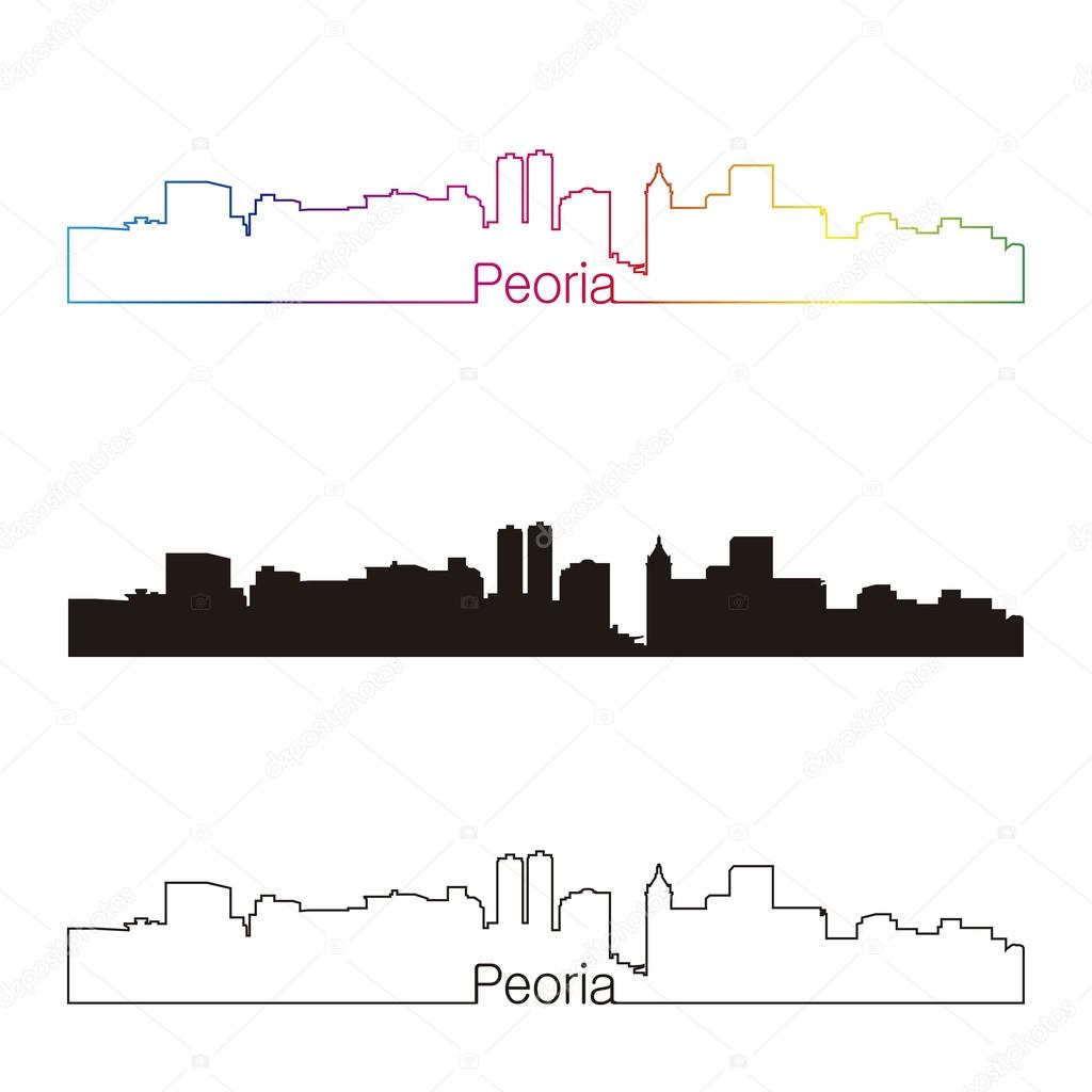Peoria skyline linear style with rainbow