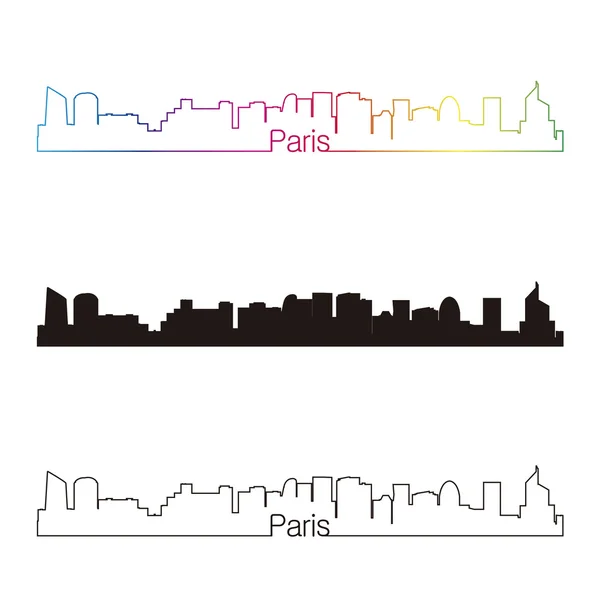 Skyline di Parigi in stile lineare con arcobaleno — Vettoriale Stock