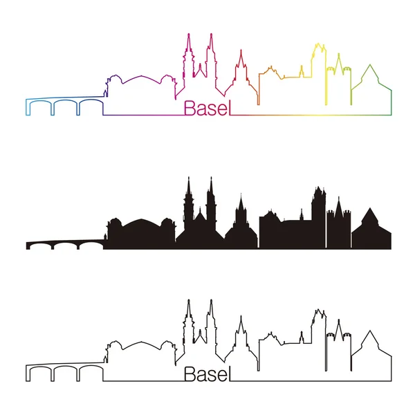 Skyline de Basilea estilo lineal con arco iris — Vector de stock