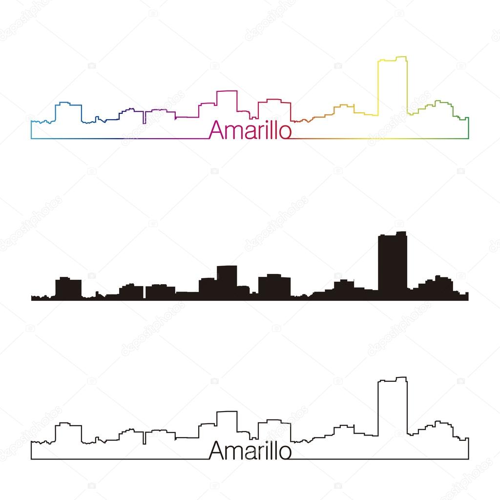 Amarillo skyline linear style with rainbow