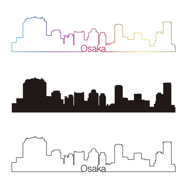 Osaka skyline estilo linear com arco-íris —  Vetores de Stock