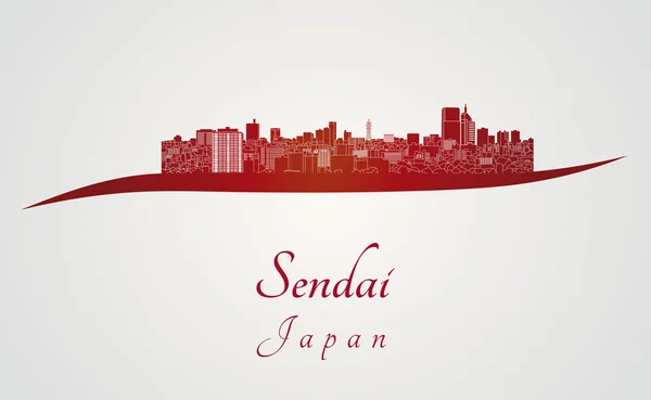 Sendai skyline in red — Stock Vector