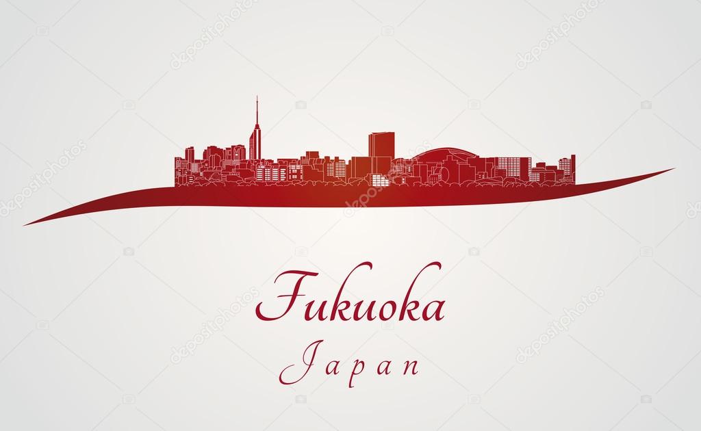 Fukuoka skyline in red