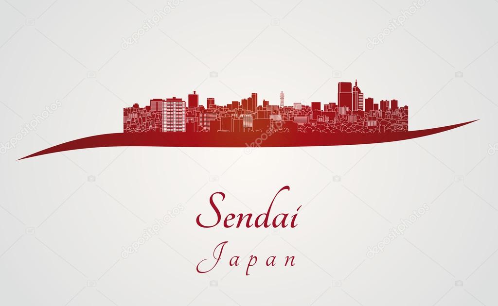 Sendai skyline in red