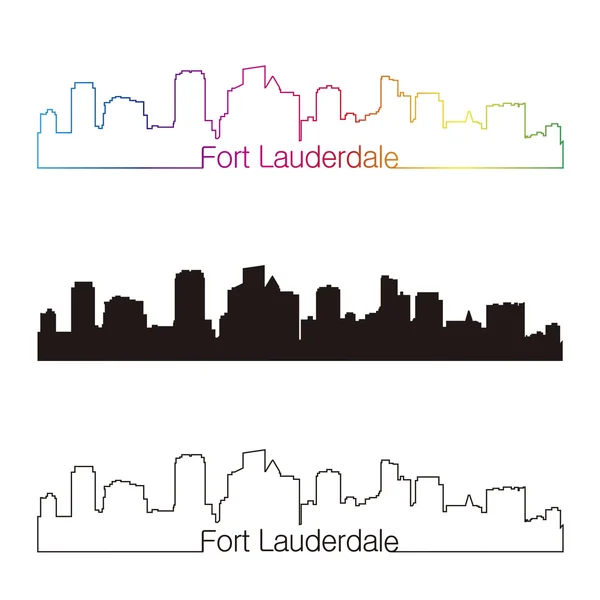 Fuerte lauderdale skyline estilo lineal con arco iris — Vector de stock