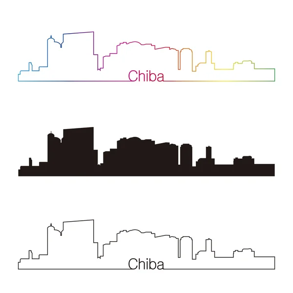 Chiba skyline estilo lineal con arco iris — Vector de stock