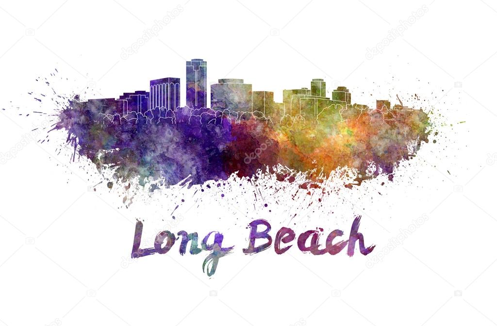 Long Beach skyline in watercolor