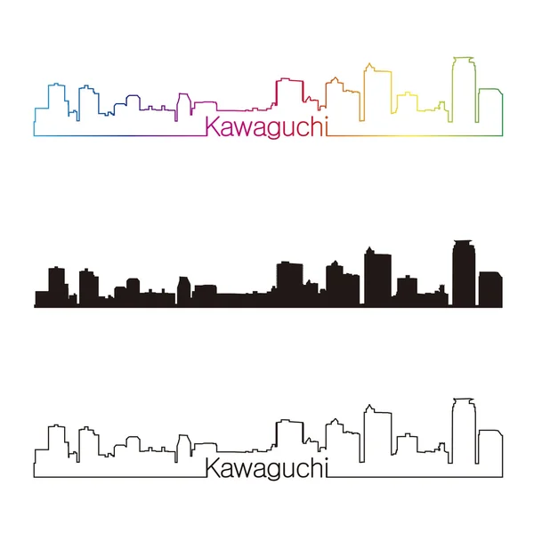 Kawaguchi skyline estilo linear com arco-íris — Vetor de Stock