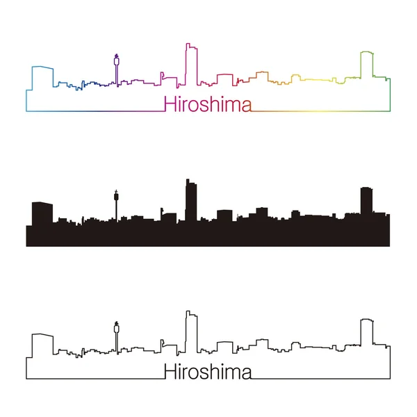 Hiroshima skyline estilo lineal con arco iris — Archivo Imágenes Vectoriales