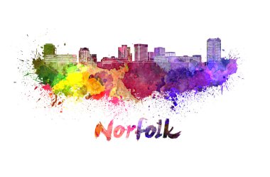 Norfolk skyline in watercolor clipart