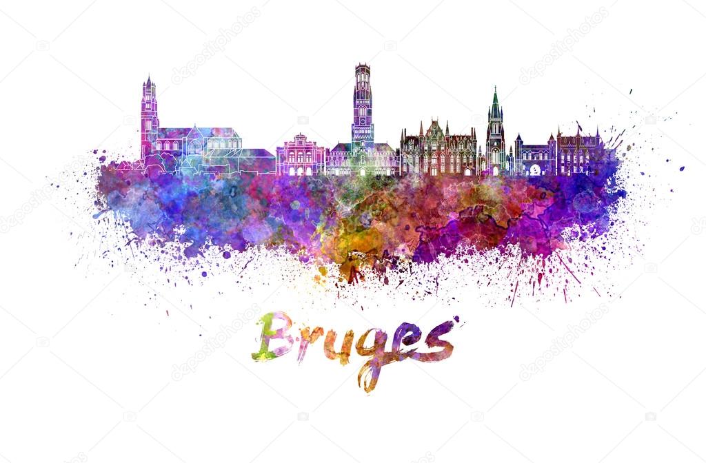 Bruges skyline in watercolor