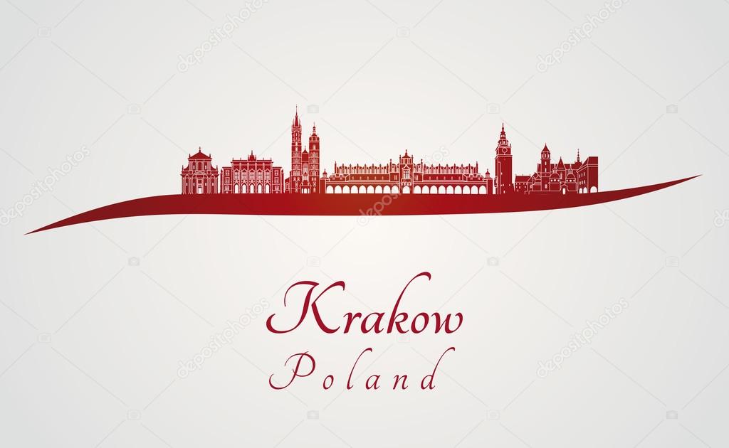 Krakow skyline in red