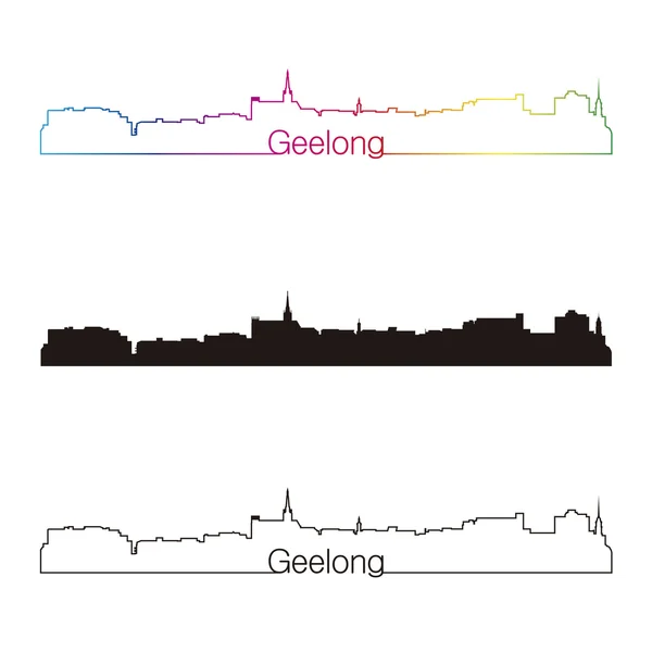 Geelong skyline lineaire stijl met regenboog — Stockvector