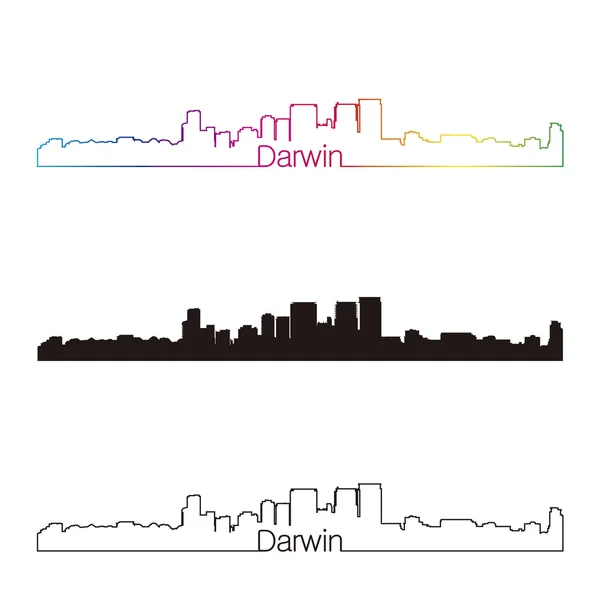 Darwin skyline linearer Stil mit Regenbogen — Stockvektor