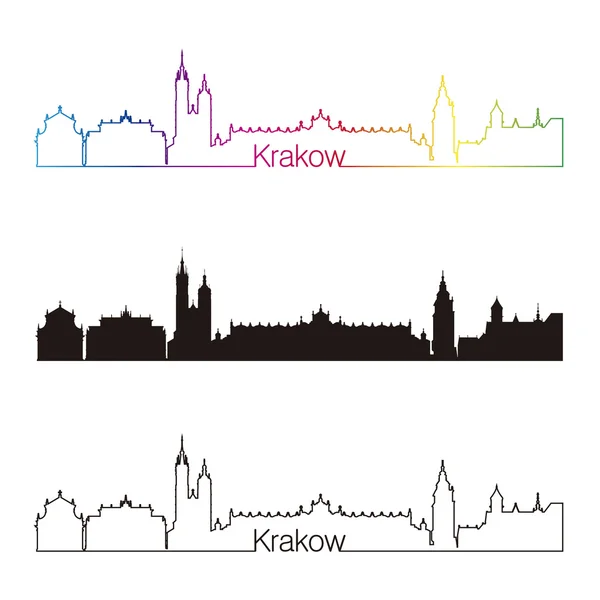 Cracovia skyline estilo lineal con arco iris — Vector de stock