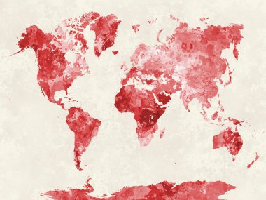 World map in watercolor red