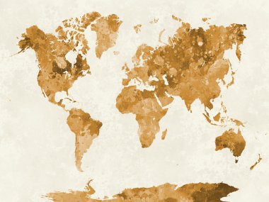 World map in watercolor orange