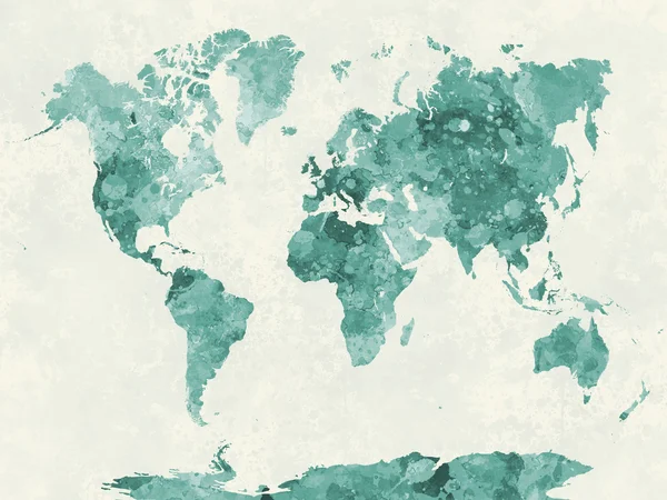 World map in watercolor green — Stockfoto