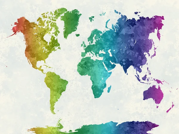 World map in watercolor rainbow — Stok fotoğraf