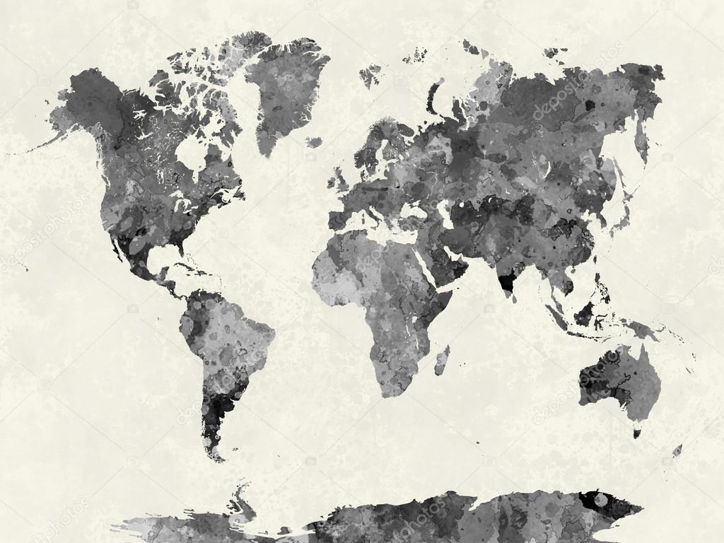 World map in watercolor gray