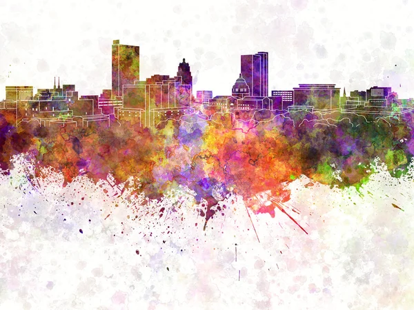 Fort Wayne skyline in watercolor background — стокове фото