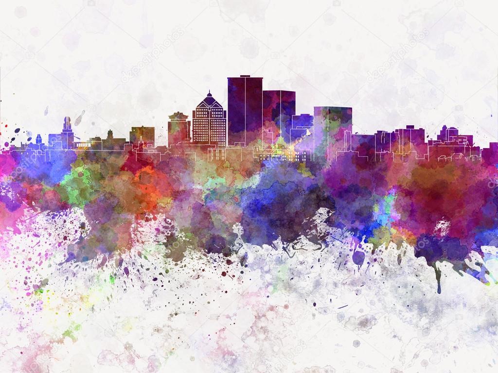 Rochester NY skyline in watercolor background
