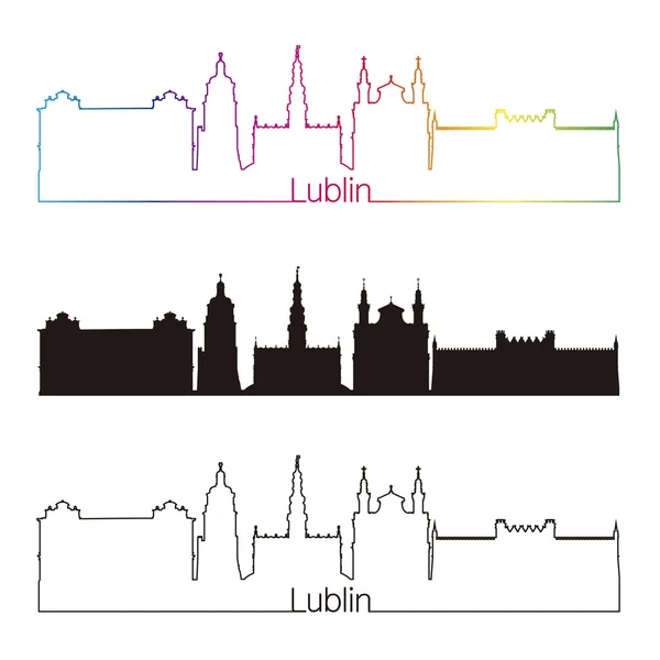 Lublin Skyline linearer Stil mit Regenbogen — Stockvektor