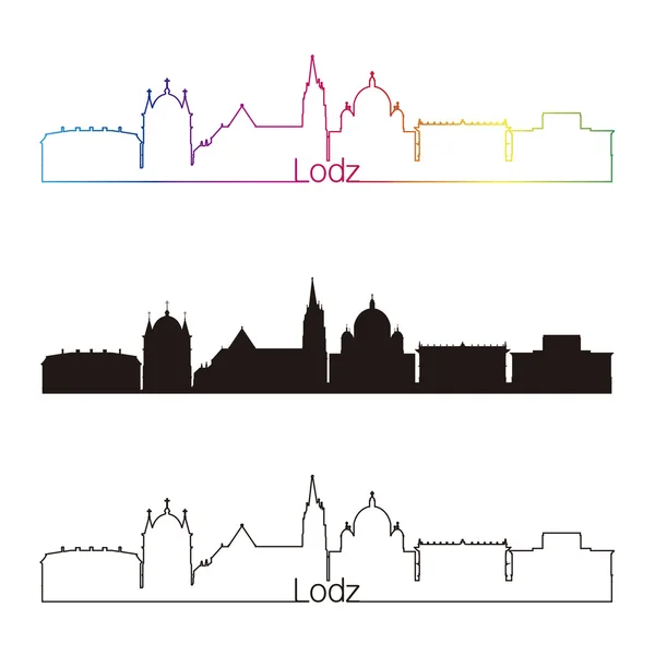 Lodz skyline estilo lineal con arco iris — Vector de stock