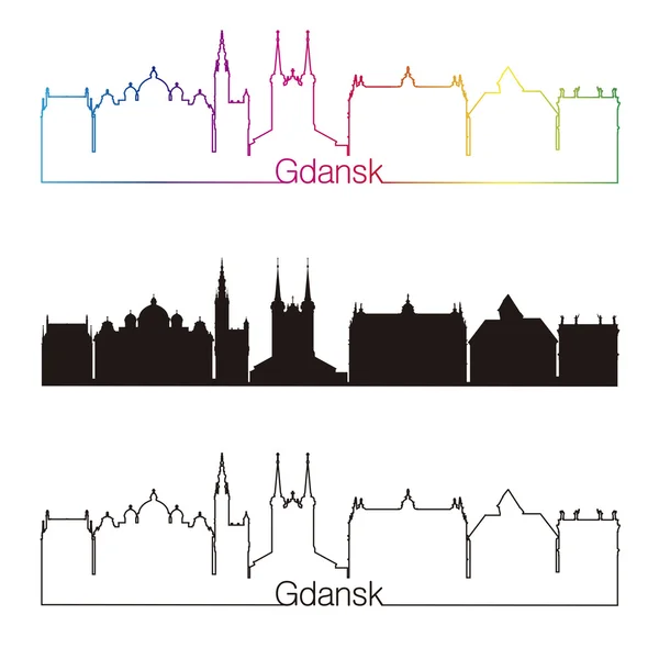 Gdasnk skyline linear style with rainbow — Stock Vector