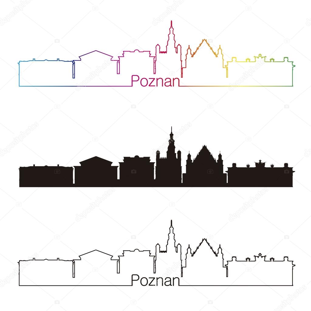 Poznan skyline linear style with rainbow