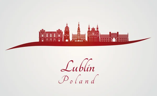 Lublin skyline in red — Stock Vector