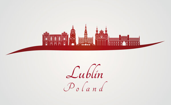 Lublin skyline in red