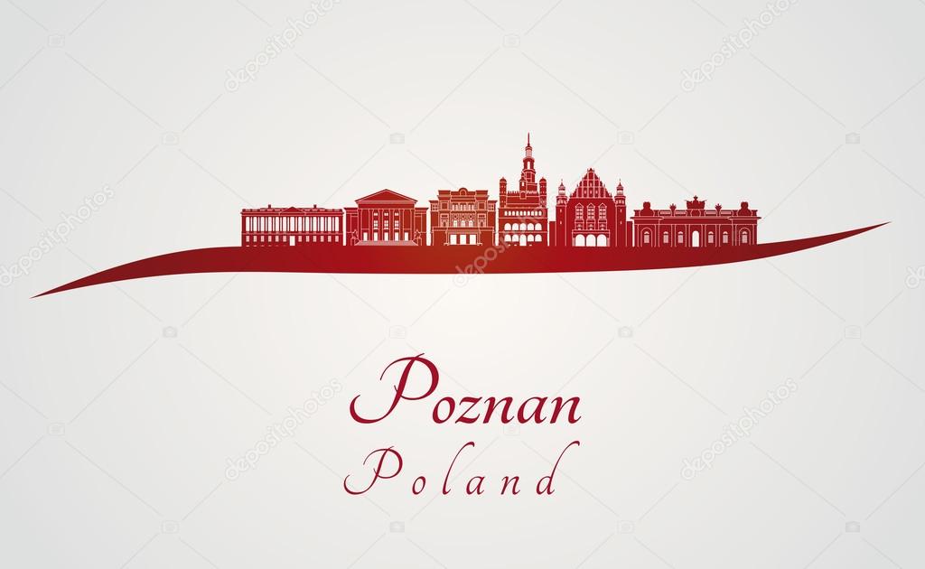 Poznan skyline in red