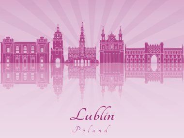 Lublin skyline in purple radiant orchid clipart