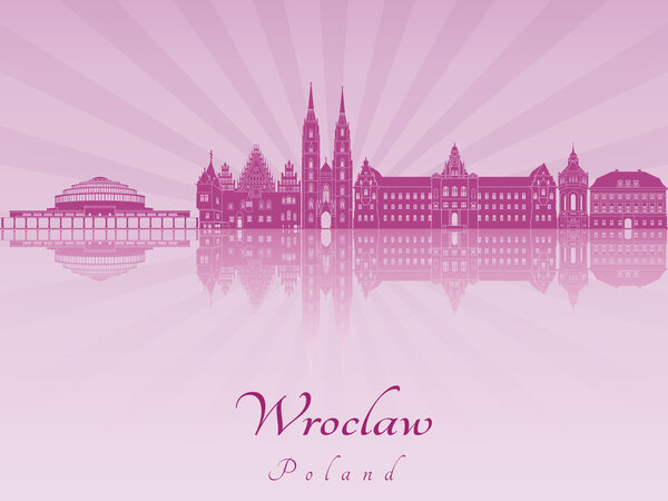 Wroclaw skyline in purple radiant orchid