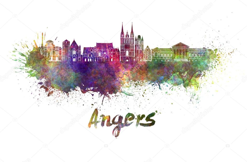 Angers skyline in watercolor