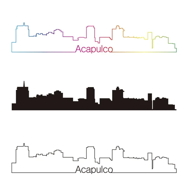 Acapulco skyline estilo linear com arco-íris —  Vetores de Stock