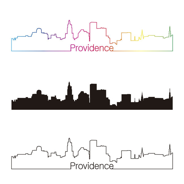 Providence skyline linear style with rainbow