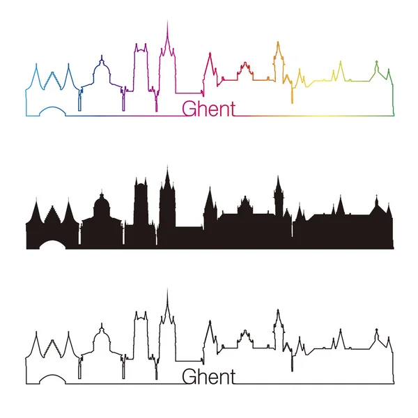 Skyline di Gand stile lineare con arcobaleno — Vettoriale Stock