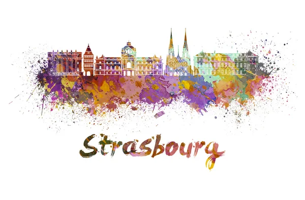 Страсбург skyline в акварель — стокове фото