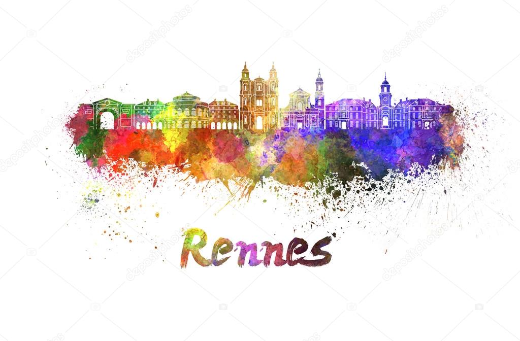 Rennes skyline in watercolor