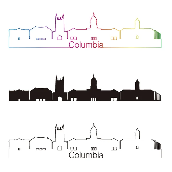 Columbia skyline estilo lineal con arco iris — Vector de stock