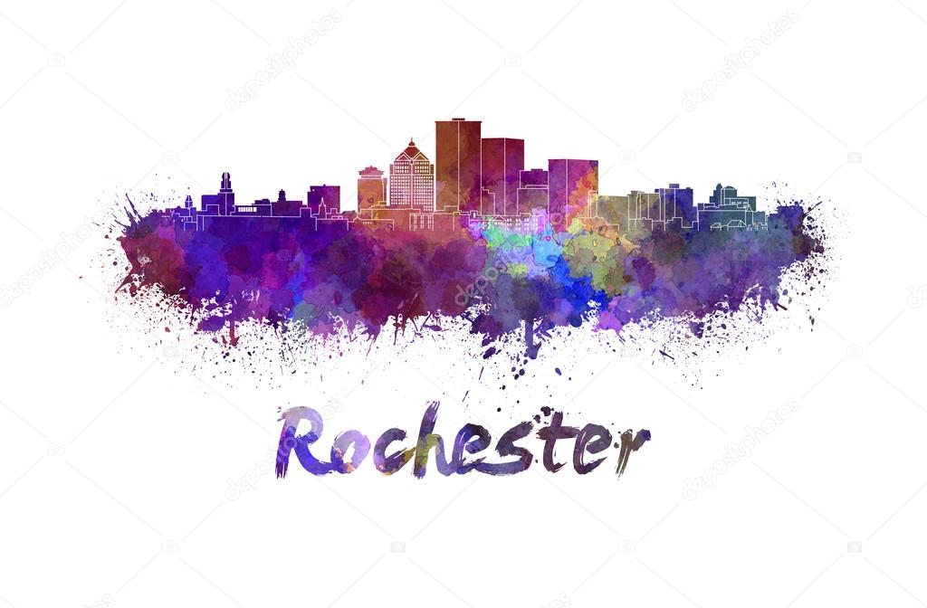 Rochester skyline in watercolor