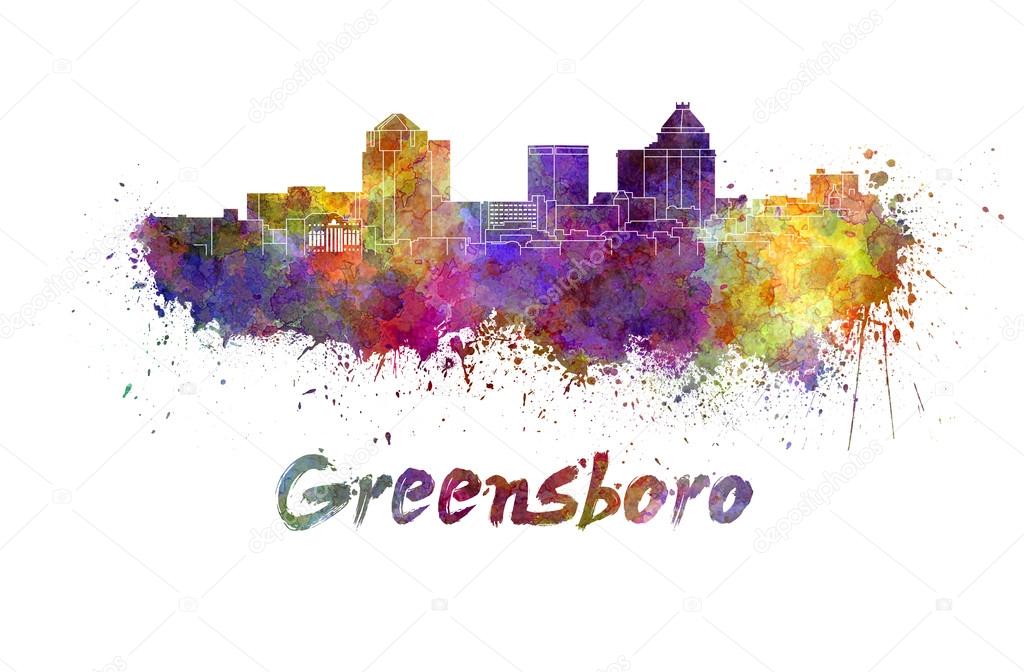 Greensboro skyline in watercolor