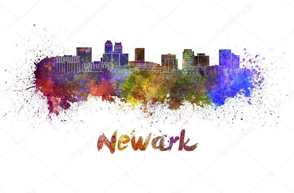 Newark skyline in watercolor