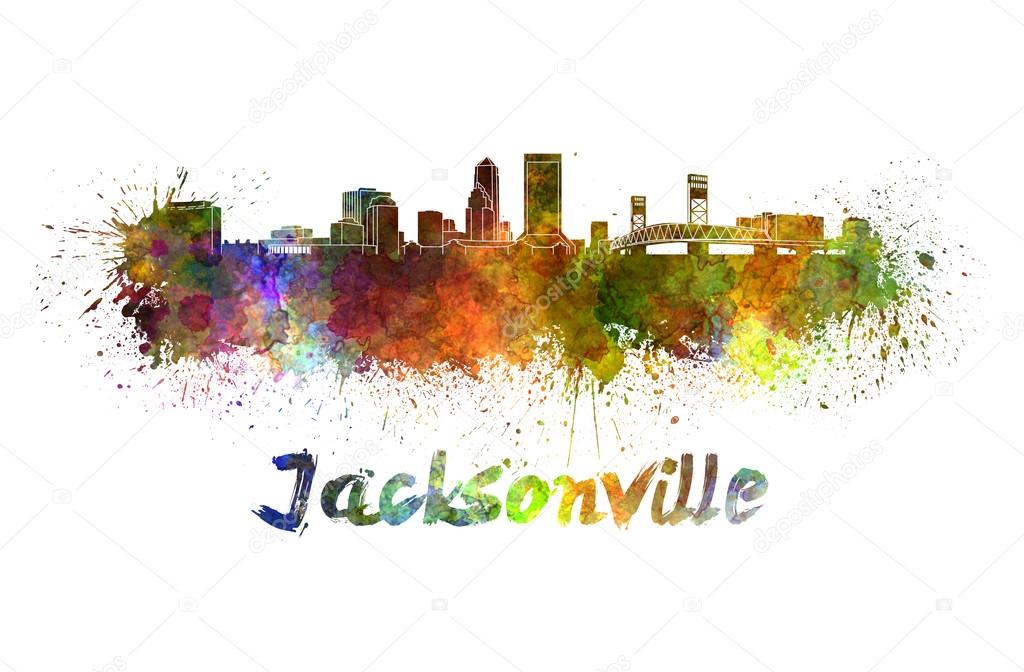 Jacksonville skyline in watercolor
