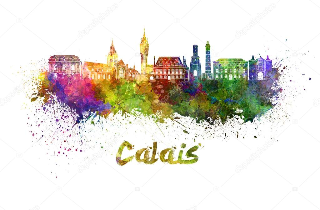 Calais skyline in watercolor
